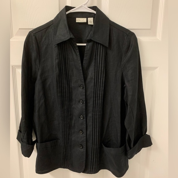 Kim Rogers NWOT Linen Black Top SZ Medium - Picture 1 of 5